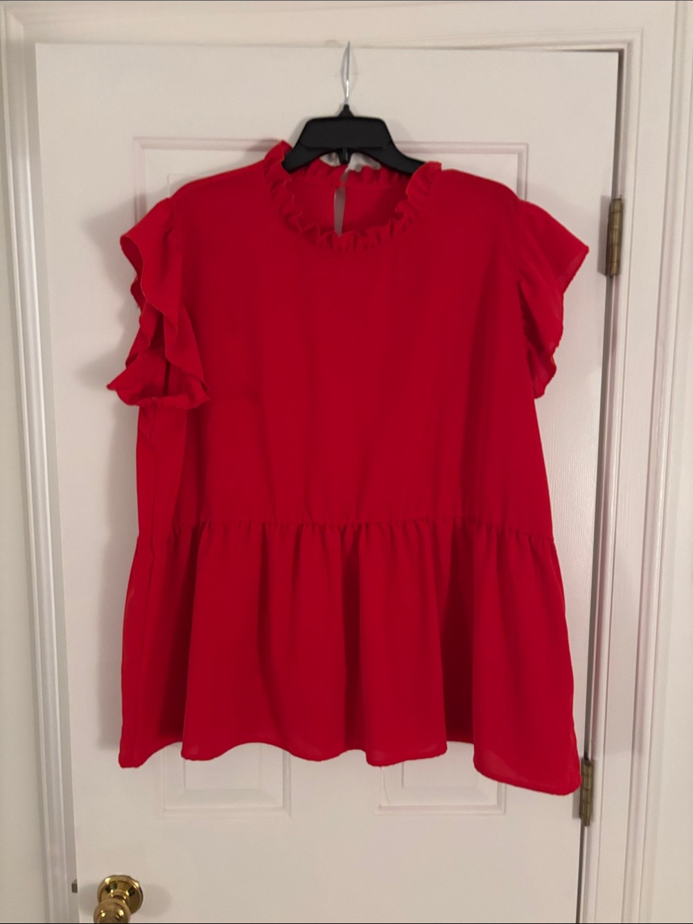 Ruffle Sleeve Peplum Blouse in Red